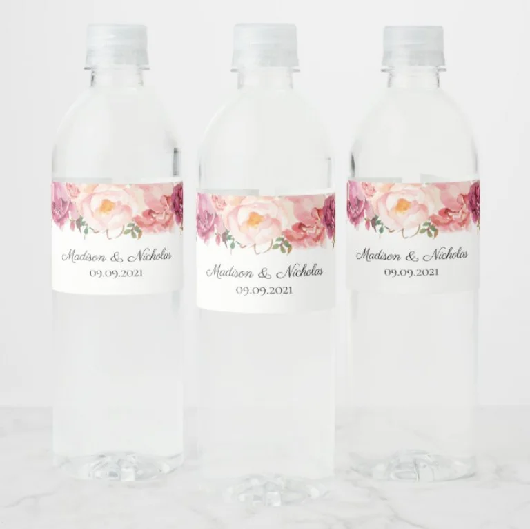 24pcs Custom name Wedding Water Bottle Labels Girl birthday party Rustic Pink Flower Custom Water Bottle Labels decoration
