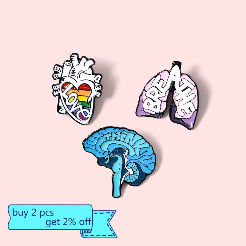 Rainbow Heart Brain Liver Lung Body Organs Enamel Pins Brooch Animal Lapel Pin Badges Anatomy Jewelry Gifts For Medical Students