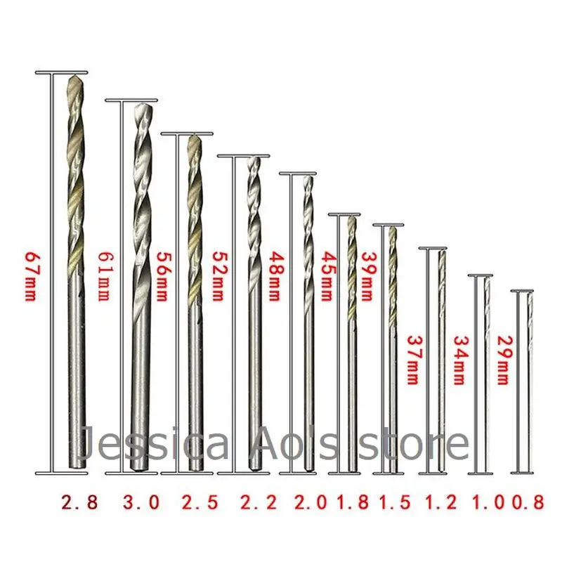 10pcs 0.8-3mm Micro Tips Hand Drill Set Straight Shank Twist Drill Bits Drilling and Reaming Hole Saw Wooworking Miniature Tools