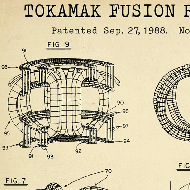 Nuclear Reactor Patent Prints Boys Room Decor Tokamak Fusion Reactor Blueprint Canvas Painting Electrical Plant Wall Pictures