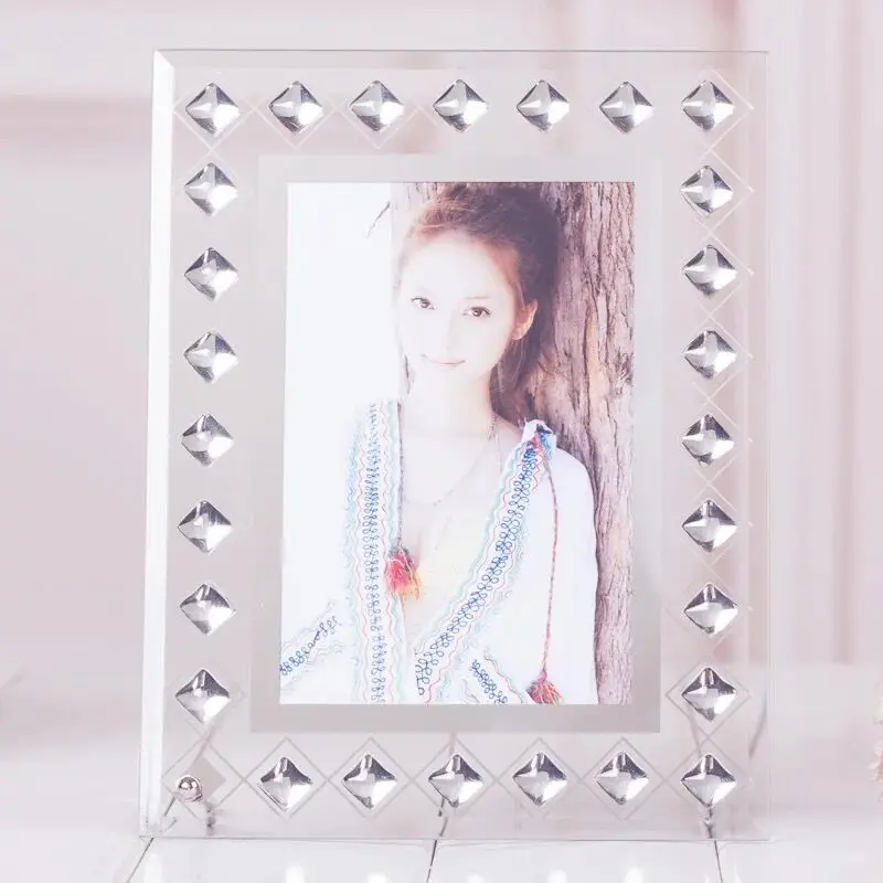 Glass Photo Frame with Rhinestone, Living Room Ornaments, Modern and Simple, 5 in, 6 in, 7 in, 8 in