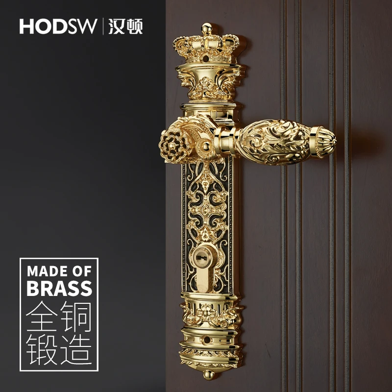 Door Lock European Retro Brass Room Door Lock Handle Anti-Theft Mute Gate Lock Fashion Luxurious Interior Door Knobs Lock