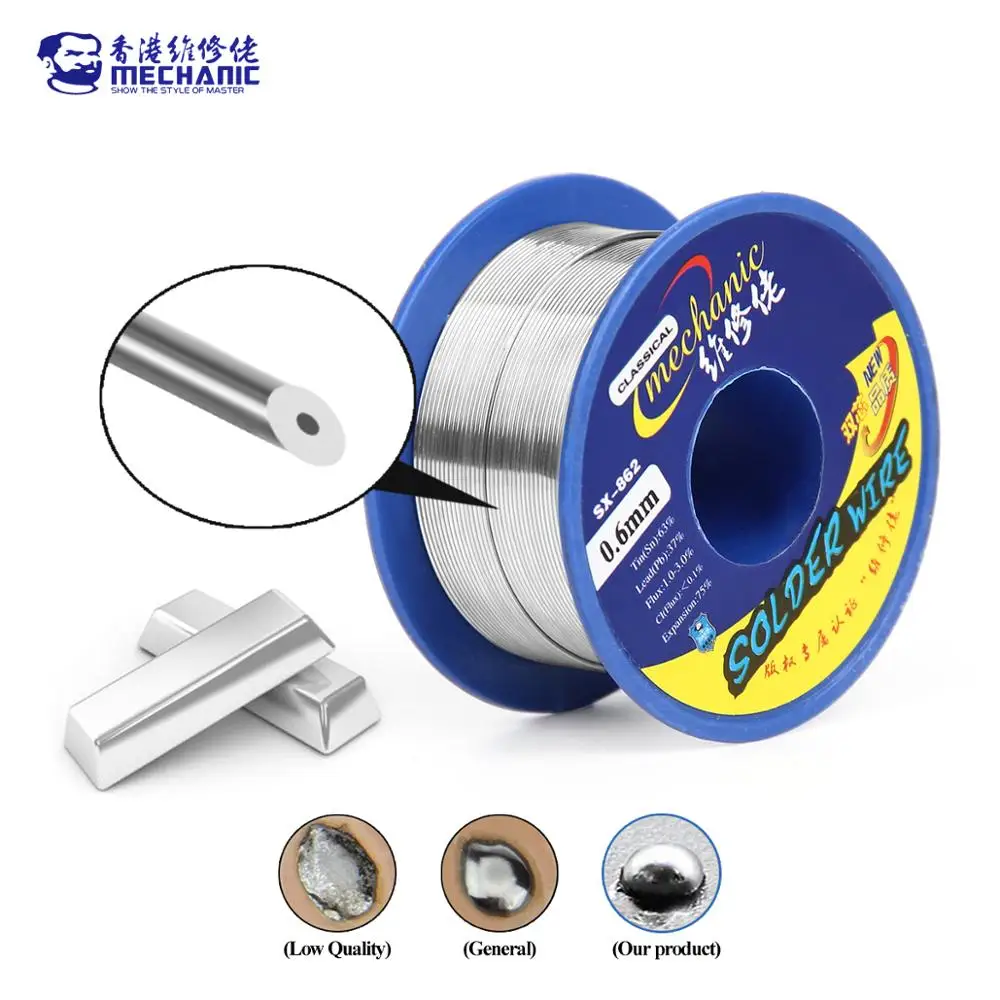 MECHANIC SX-862 60g Double Hole Rosin Core Solder Wire 183℃ Melting Point Solder Flux 1-3% No-residue High Purity Welding Cable