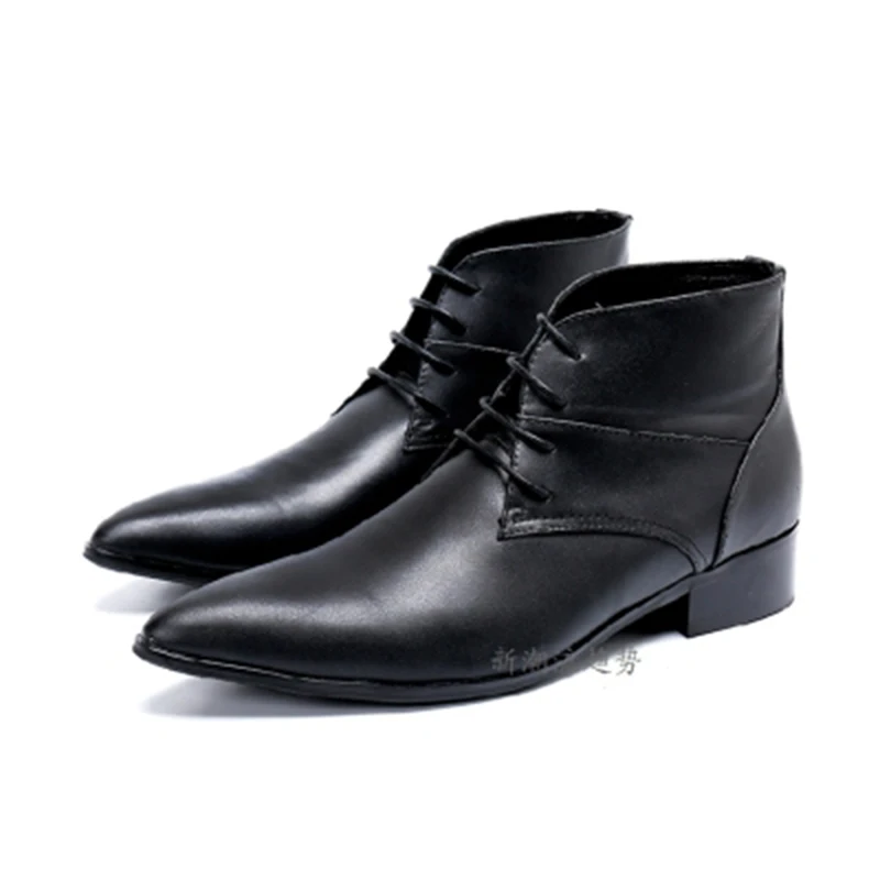 

Classic 2021 Fashion Design Genuine Leather Men Dress Ankle Boots High Top Lace Up Dress Shoes Black Brown Man Basic Boots