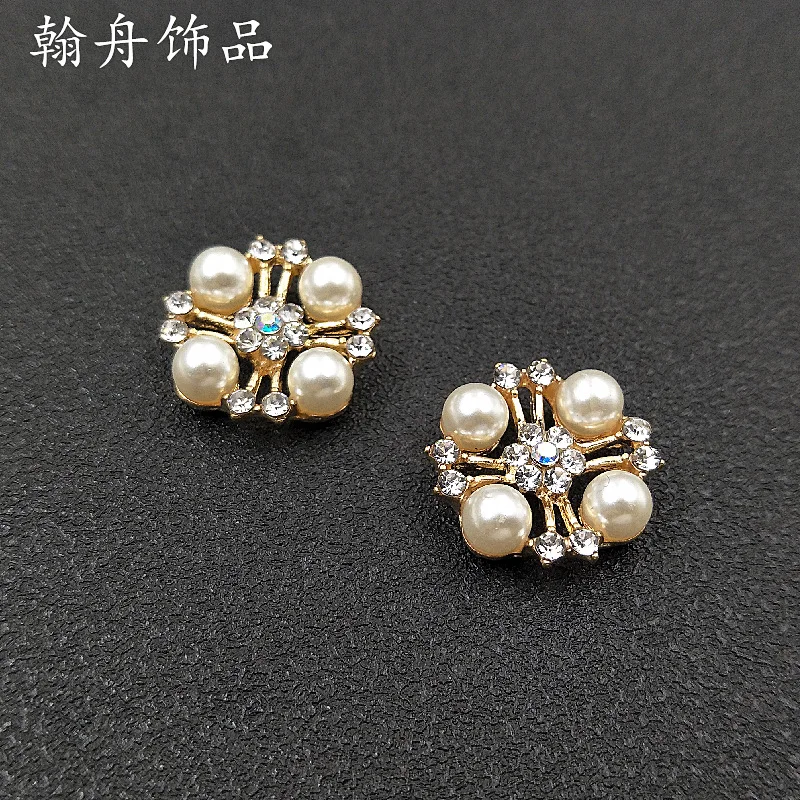 

50pc 20mm Gold color Alloy Material Crystal Pearl Flower Charm Pearl charm For DIY Hair Wedding Handmade Jewelry Making