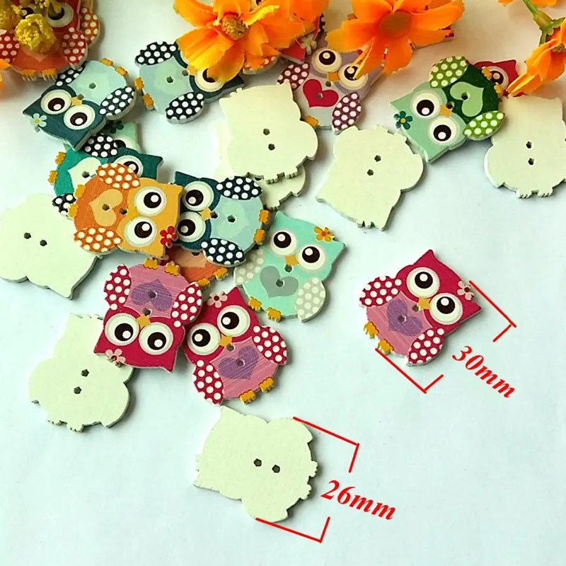 40pcs/lot Special Owl buttons 2 Holes Wooden Buttons Sewing Scrapbooking diy For Craft  sewing supplies Pattern Shape  26*30mm