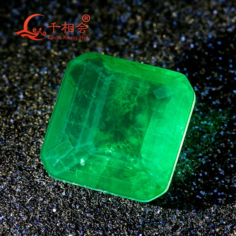 Square shape emeral d cut  natural crystal add glass green color and red color loose stone