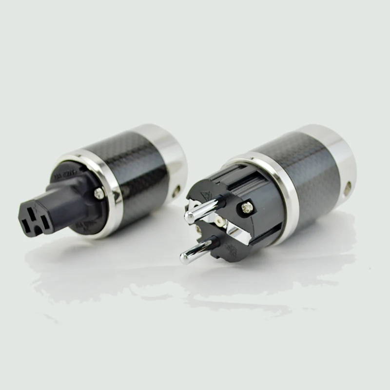 Paar rhodinierte Hi-End-Wechselstromkabel aus Kohlefaser, IEC-Buchse, Hifi, 2-polig, EU-EUR, Schuko-Netzsteckdose