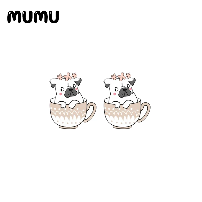 2021 New Pink Pug in Cup Stud Earring Epoxy Jewelry Resin Acrylic Earrings Handmade Gifts Girl