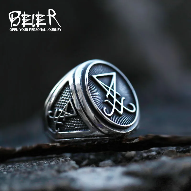 Beier 316L Stainless Steel Fallen angel Lucifer Satan Signet Ring Messenger of hell satan Personality Fashion Jewelry BR8-757