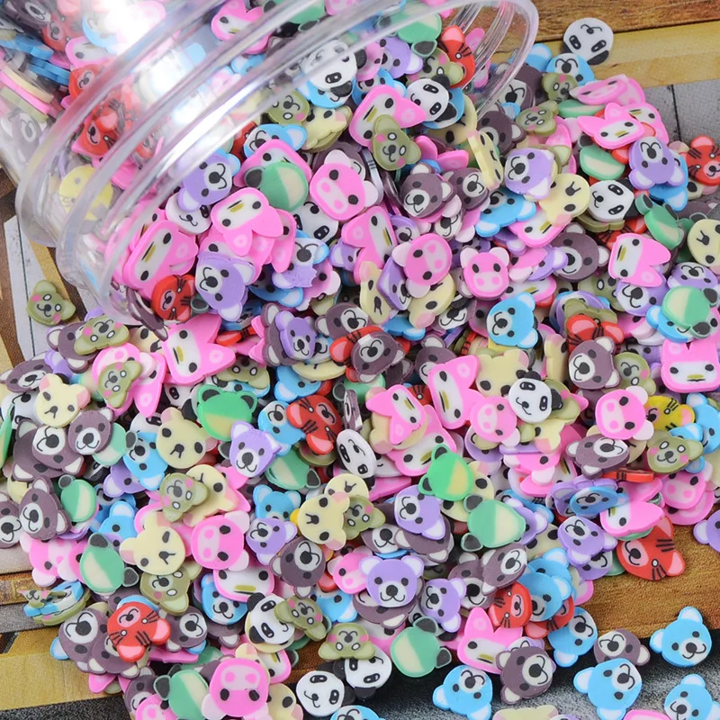 100 g/partia Polymer Hot Clay Sprinkles kolorowe owoce Anmals cukierki Sprinkles dla rzemiosła DIY Making Nail Slimes Slimes materiał