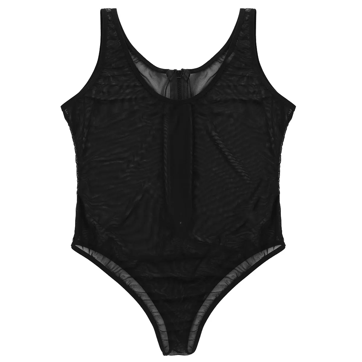 Ropa interior Sexy para hombre, bañador de una pieza, lencería de malla transparente, cuello en U profundo, sin mangas, mono de corte alto con