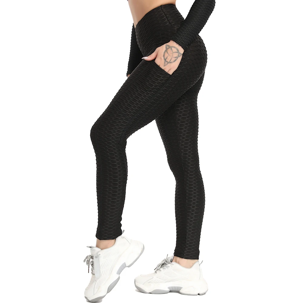 ฟิตเนสLeggingsผู้หญิงกระเป๋าTextured Leggins Push Upเซ็กซี่BootyหญิงLeggingsสําหรับกีฬาGym Anti Celluliteกางเกง