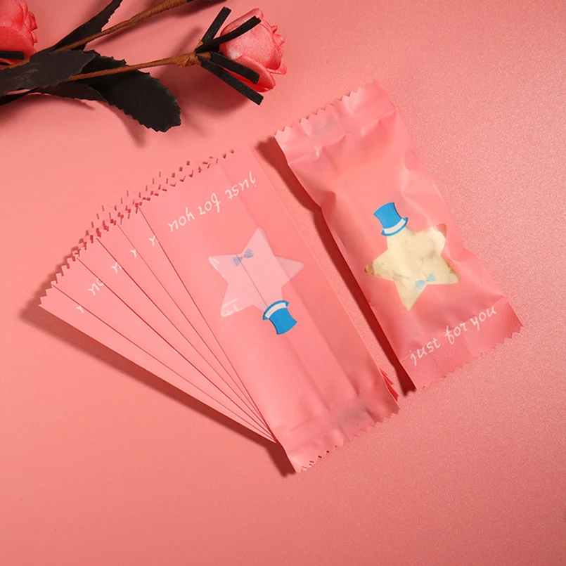 200pcs/lot Candy Cookies Packaging Bag Hollow Transparent Stars Pink Gift Nougat Wrapping Heat Seal Plastic Sachets Party Pack