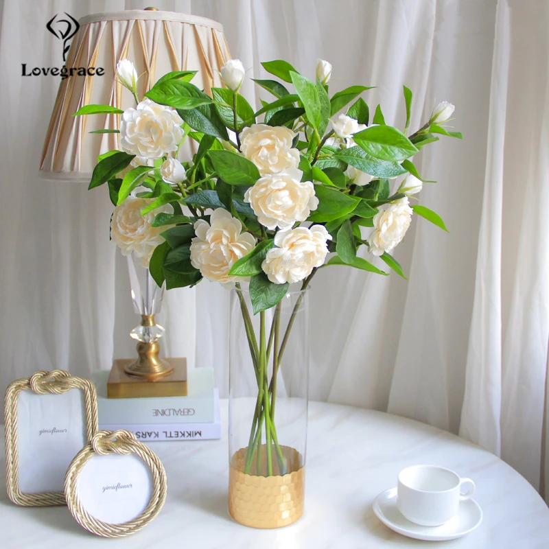 Lovegrace DIY Bridesmaid Bouquet Artificial Flower Silk Gardenia Flower Arrangement Fake Camellia Home Party Wedding Table Decor