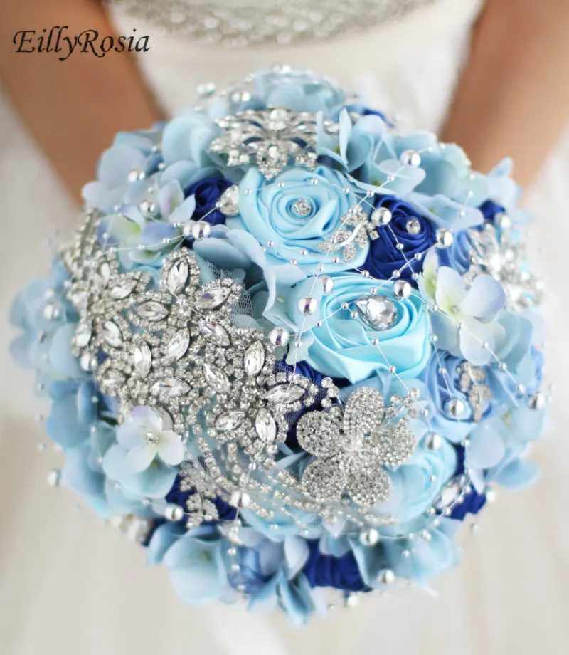 EillyRosia Schmuck Brosche Bouquet für Braut Kristalle Sparkly Blau Schöne Mit Blumen Hochzeit Bouquet de fleur mariage