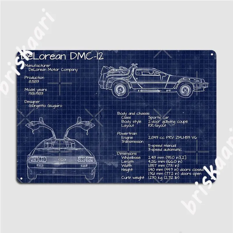 Back To The Future Delorean Blueprints Metal Signs Garage Club Wall Plaque Club Home Funny Tin sign Posters