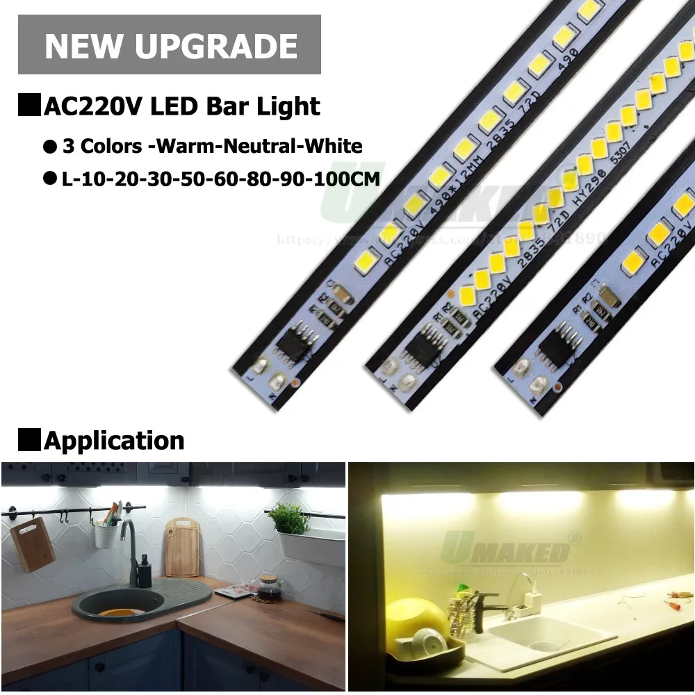 10pc AC220V LED Bar Light 3W 4W 6W 8W 10-20-30-50CM 24-36-72LEDs SMD 2835 LED Rigid Strip Model For light boxes,kitchen Light