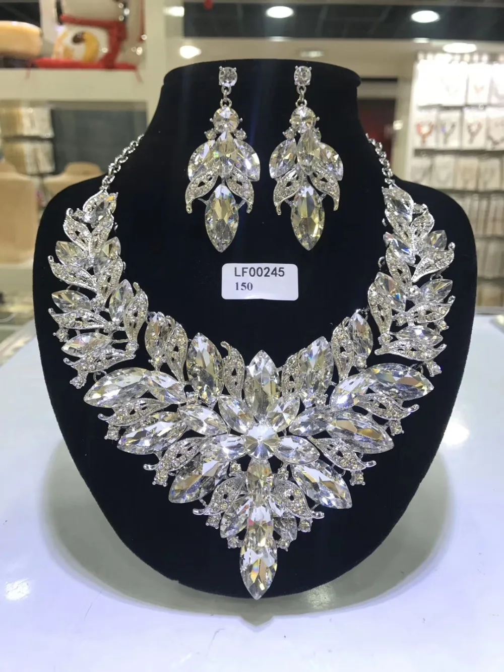 High Quality Crystal Choker Statement Necklace Earring Jewelry Set Rhinestone Wedding Gift For Women Brides Prom Party