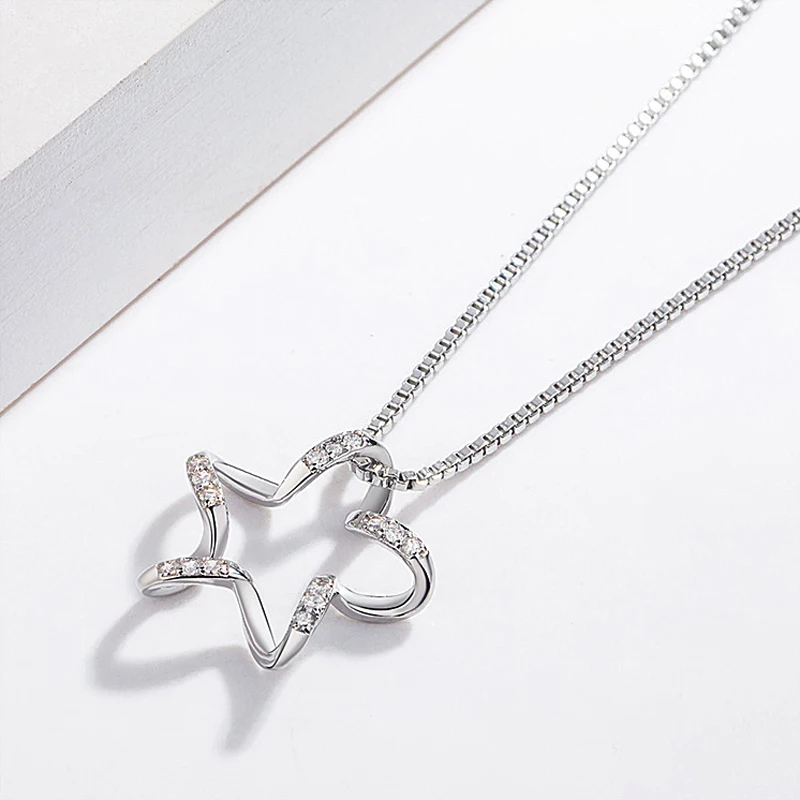Hot 925 Sterling Silver Rhinestone Star Pendant Necklace Fashion Charm Clavicle Zircon Necklace Jewelry Women&Girl Birthday Gift