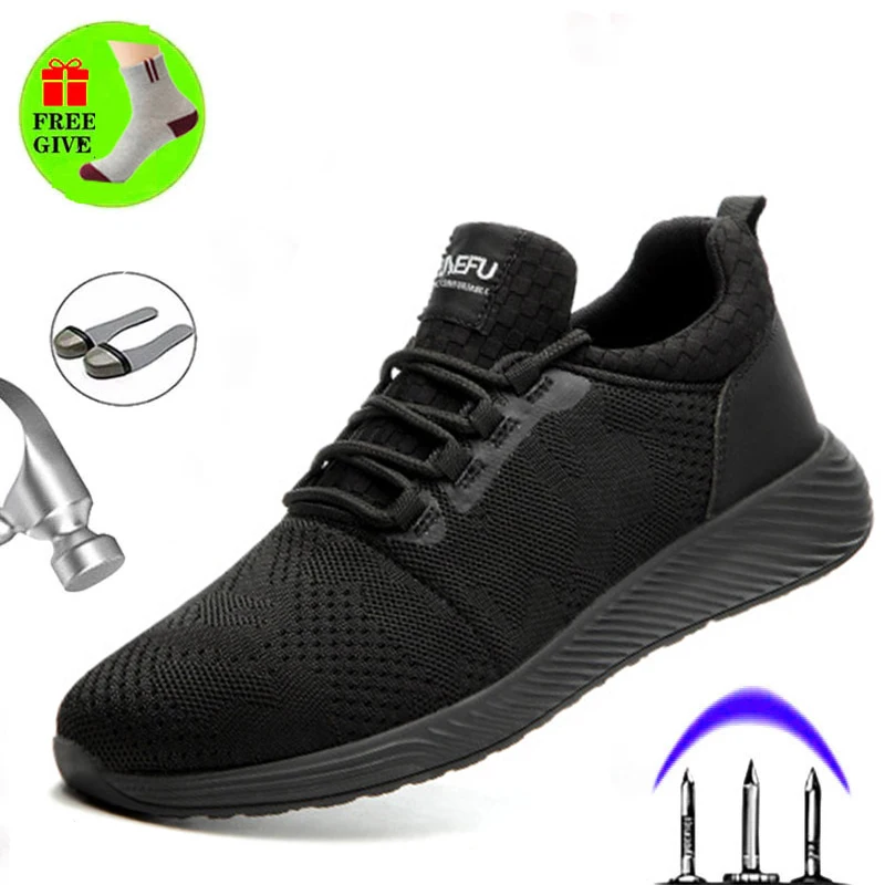 

Steel Toe Safety Men Work Shoes 2018 Summer Fashion Breathable Slip On Boots Casual Mens Shoe Puncture Proof Safe Work