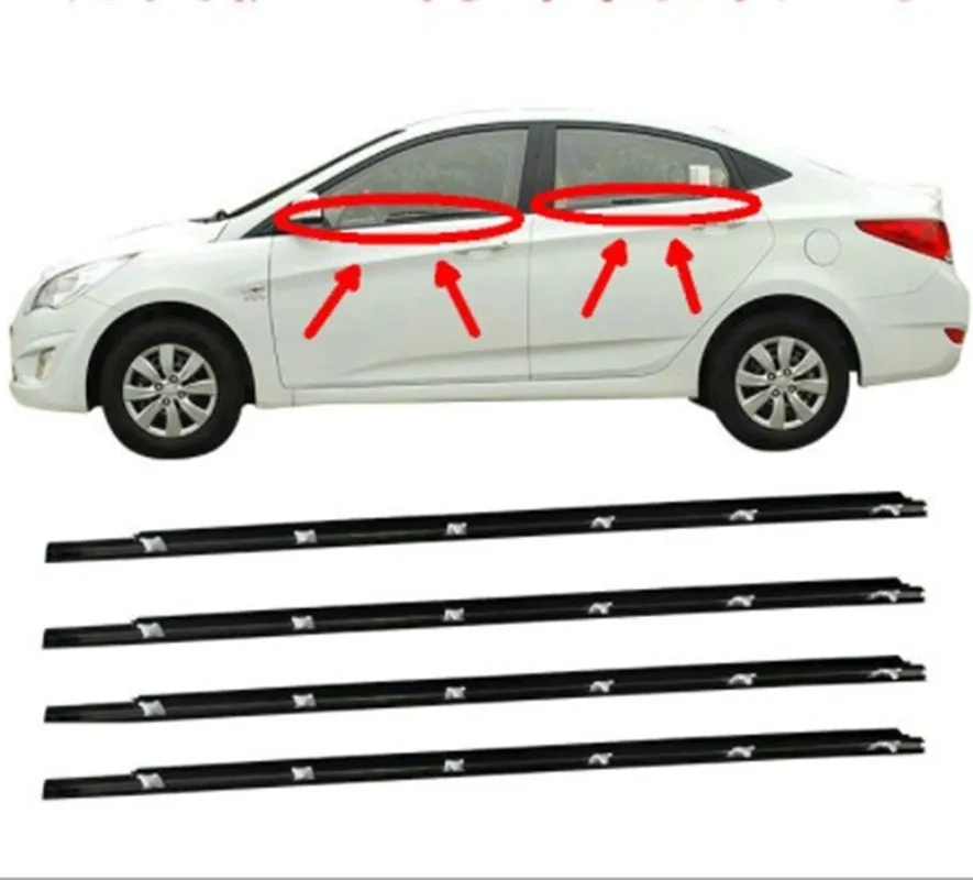 4pcs Car Weatherstrips Window Moulding Trim Seal Belt For Hyundai Elantra 2004-2011