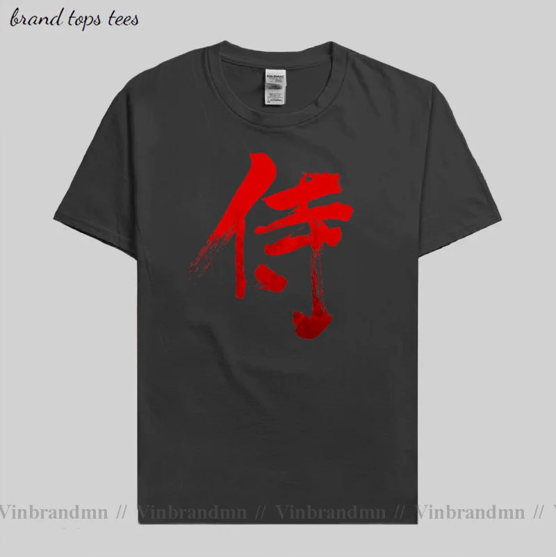 Samurai T shirt Kanji EU Size 100% Cotton Character Red Letter Japanese Style Harajuku Personality Short Sleeve T-shirt