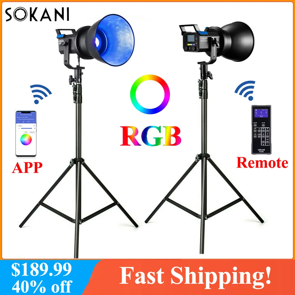 

Sokani X60 LED Video Light RGB 5600K Daylight CRI96+ RGB LED Lamps with 2.4G Wireless Remote/App Control for Studio Shooting