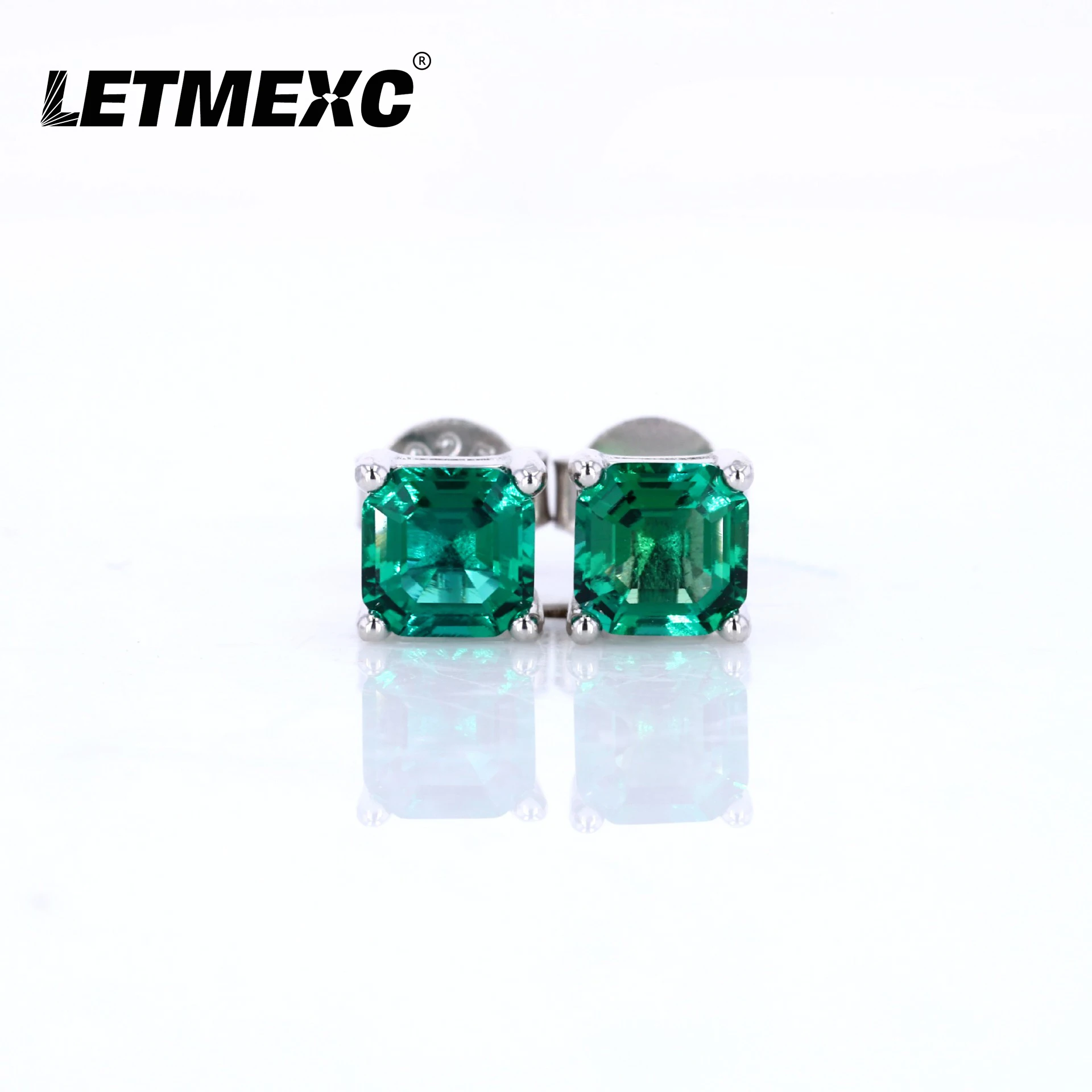 

Lab Grown Zambian Emerald Earrings, 0.5ct Square 5X5mm, S925 silver, Classic Fashion Jewelry