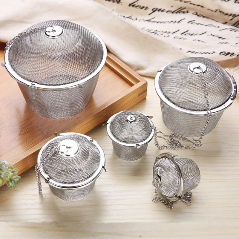 5 Size Stainless Steel Strainers Tea Locking Spice Egg Shape Ball Mesh Infuser Metal Tea Strainer Diffuser With Handles Lid