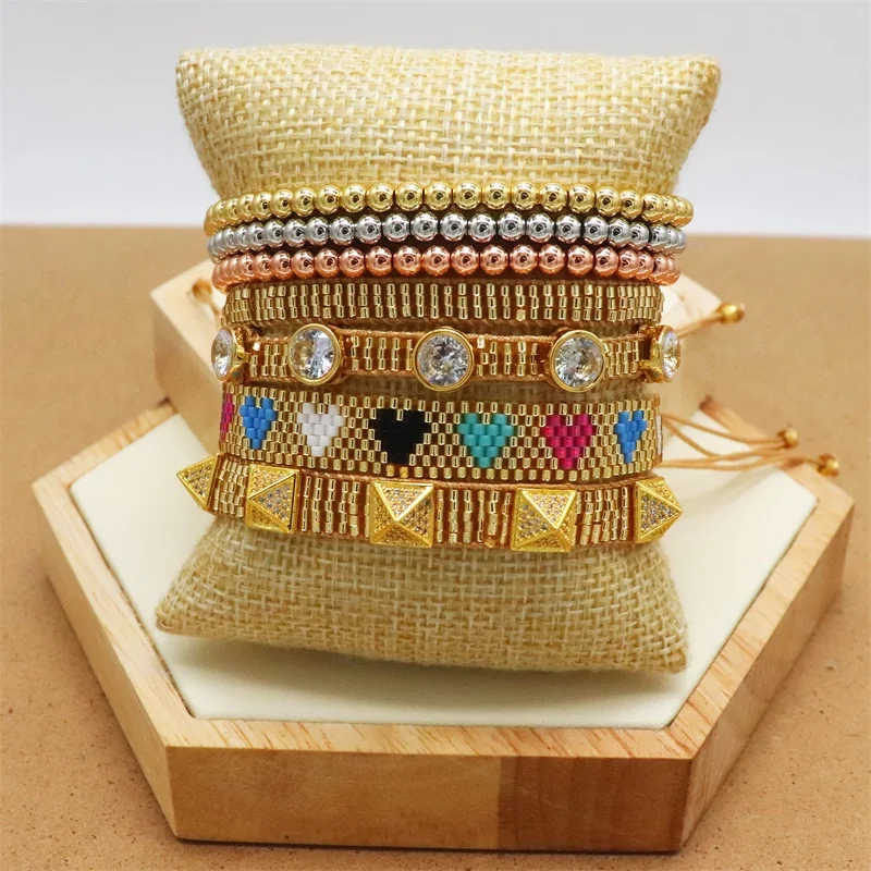 

ZHONGVI Rivet Zircon Bracelet Set For Ladies Moda Pulseras Mujer Miyuki Bracelets Armband Handmade Jewelry Gift Wholesale