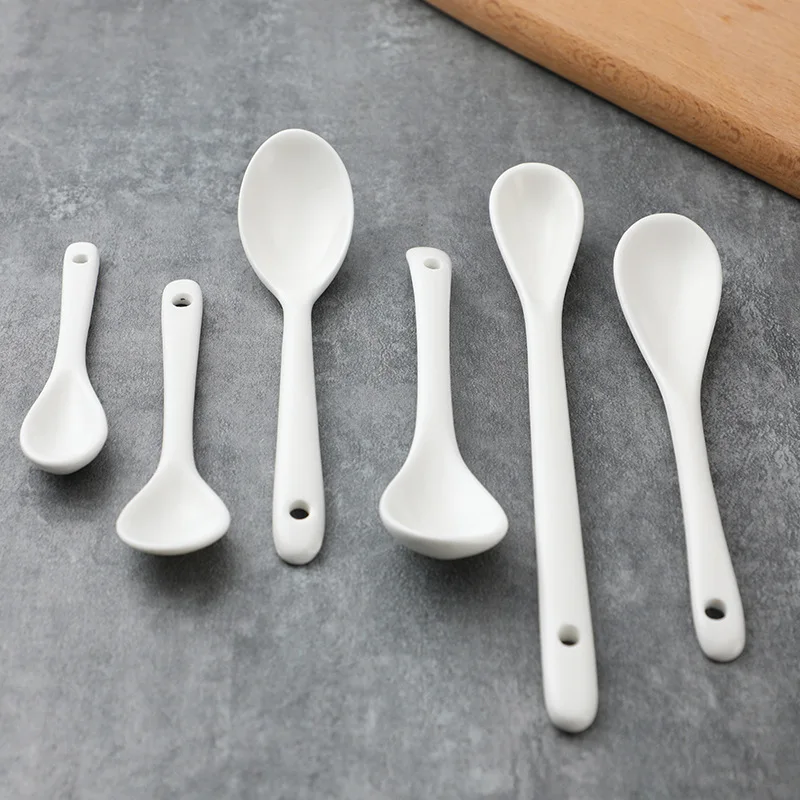 25pcs Ceramic Coffee Spoons Small Seasoning Spoons Short Small White Spoons