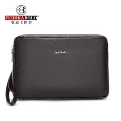 FEIDIKABOLO Litchi Pattern Bull Leather Men's Clutch Bag New Fashion High Quality Luxury Long Wallet Casual Phone Coin Purse