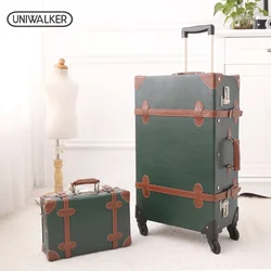 Maleta de viaje Vintage de cuero PU, bolsa de equipaje rodante resistente a los arañazos con ruedas universales, color verde oscuro, 20-26 pulgadas