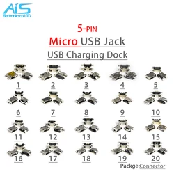 20Models 5 of Each 100Pcs/lot Mini Micro USB 5P 5-pin Micro USB Jack 5Pins Connector Tail Charging Dock port socket plug power