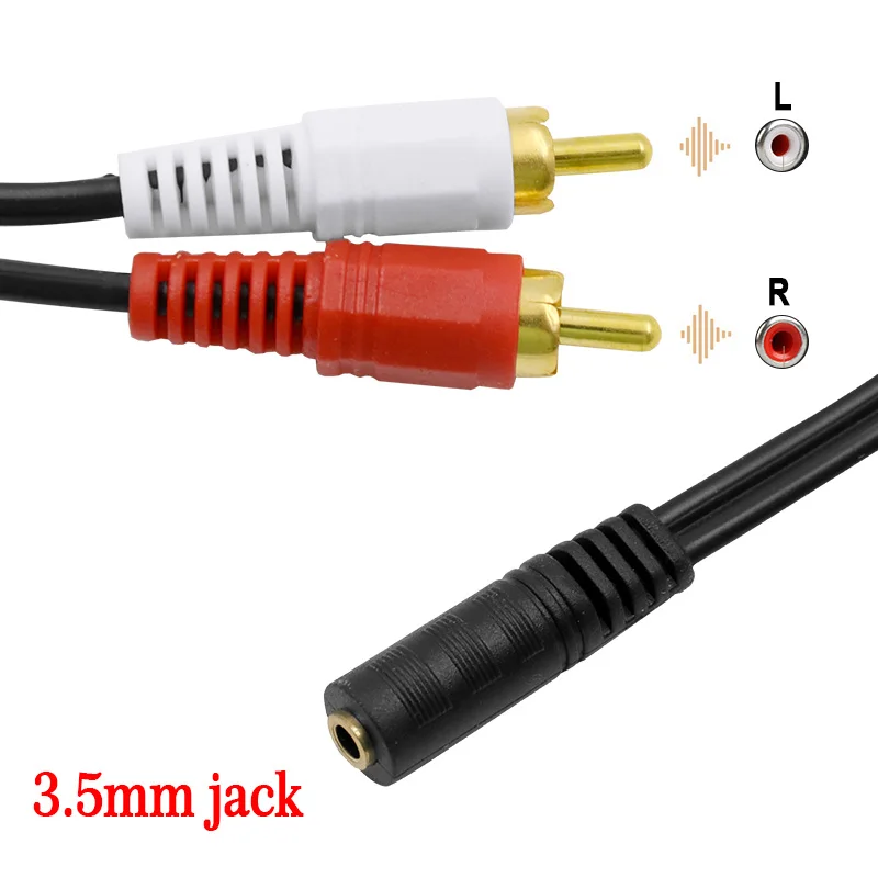 Universal 3.5mm Stereo Audio Female Jack to 2 RCA Male Socket to Headphone 3.5 Y Adapter Cable