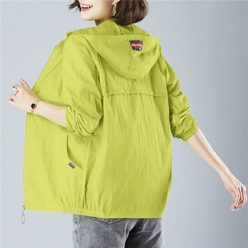 2020 New Summer Women Jacket Thin Coat Casual Long Sleeve Hooded Jacket Female Windbreaker Sunscreen Jacket Outwear Plus Size