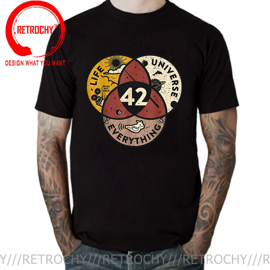 

2022 Fashion Custom 42 Hitchhiker Guide To The Galaxy T shirt men The Meaning of Life sci-fi T-shirts Retro Science Guide Tshirt