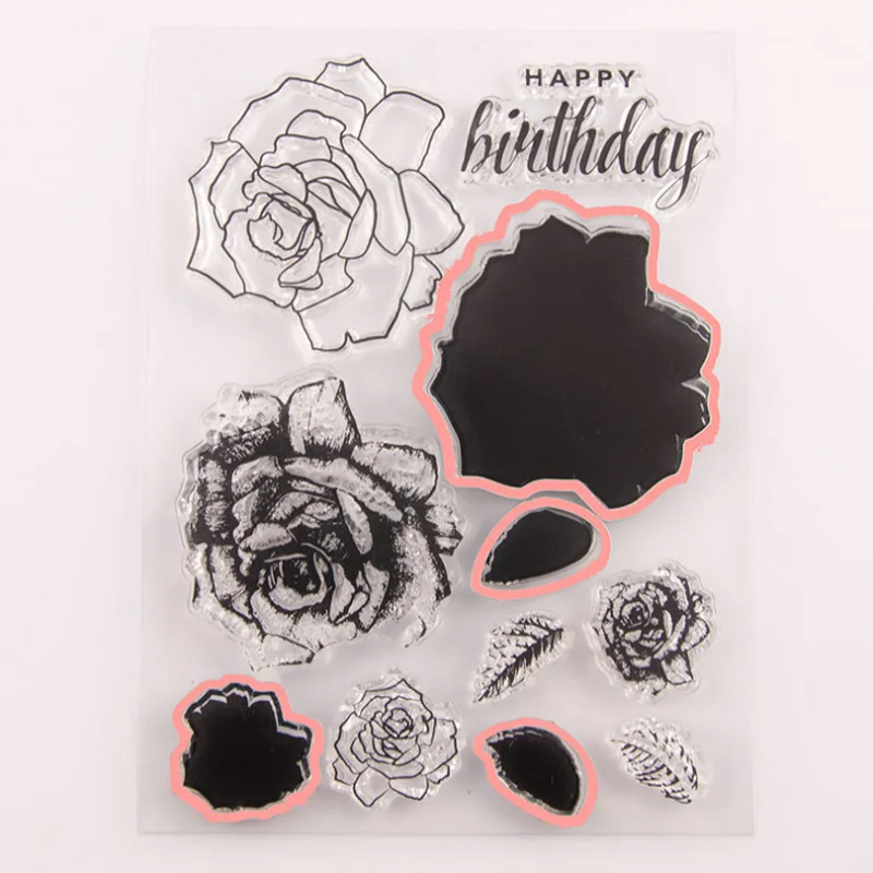 

Rose Flower Leaves Transparent Clear Silicone Stamp Seal DIY Scrapbook Rubber Stamping Coloring Embossing Diary Decor Reusable