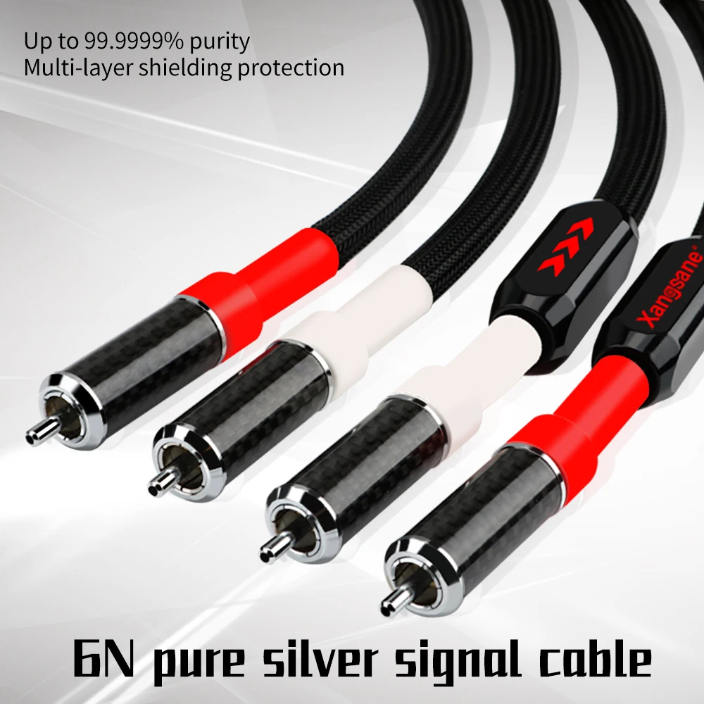 

Xangsane 1pair SP-9003Ag 6N single crystal pure silver audio cable rca cable hifi carbon fiber rhodium-plated plug signal cable