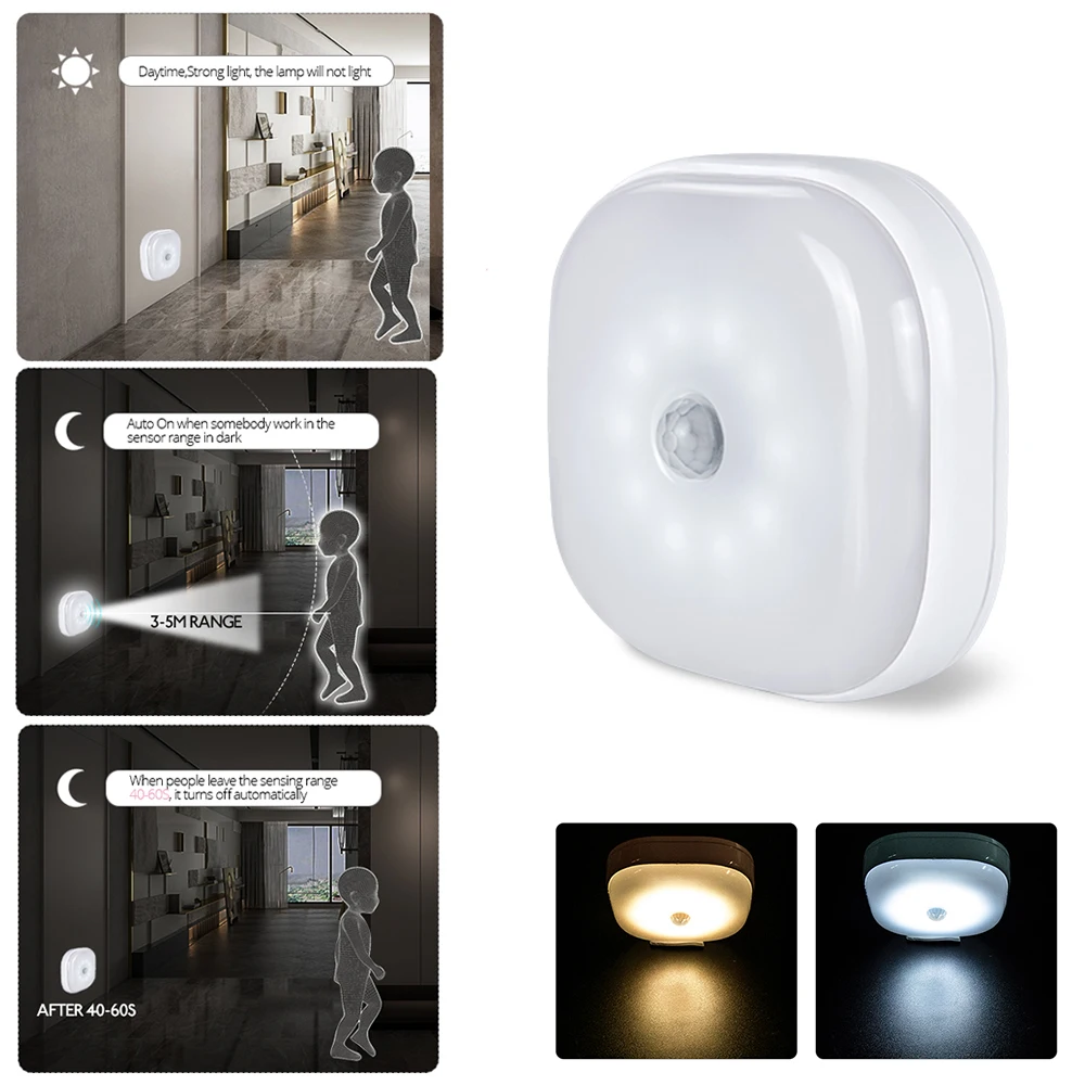 

Under Cabinet Lights PIR Motion Sensor Lamp Warbrobe Closet Stair Bedroom Kitchen Light LED Puck Night Light Indoor Lighting