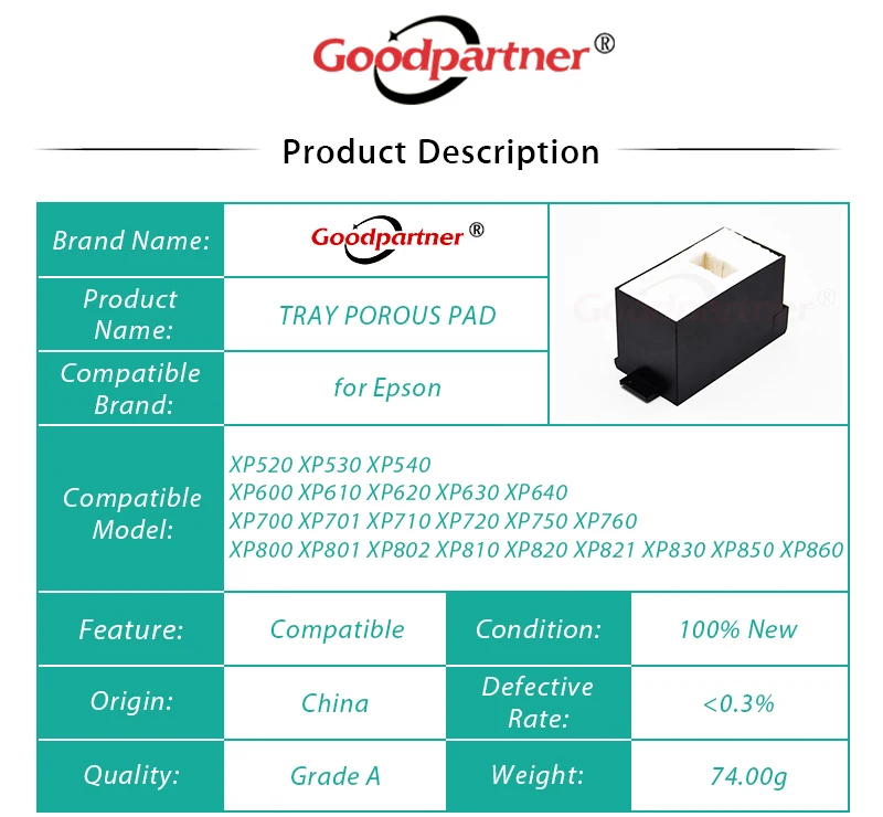 1X 1611102 TRAY POROUS PAD INK EJECT for EPSON XP600 XP610 XP630 XP700 XP710 XP800 XP830 XP760 XP750 XP860 XP720 XP820 XP620