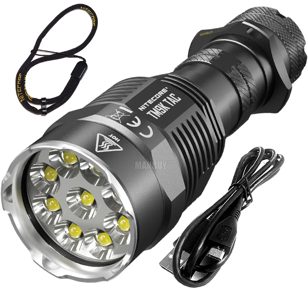 NITECORE TM9K-TAC 9800 LMs 9 x CREE XP-L HD LED Flashlight USB-C Rechargeable 5000mAh Battery Pack Handheld Tactical Searchlight