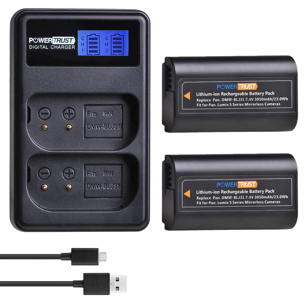 

2x 7.4V 3050mAh DMW-BLJ31 DMWBLJ31 BLJ31 Battery + LCD USB Dual Charger for Panasonic LUMIX S1, S1R,S1H, LUMIX S Series Camera