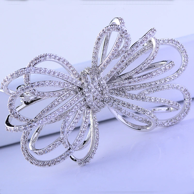 Luxury Cubic Zirconia Wedding Big Bowknot Brooch Pin Dress Sash Pins Bridal Bouquet Brooches Jewelry Christmas Gift Broches