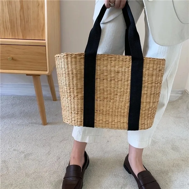 Hot Sale Messenger Straw Bags Women Handmade Woven Basket Bolsa Tote Summer Bohemian Beach Bags Luxury Brand canvas Lady Handbag