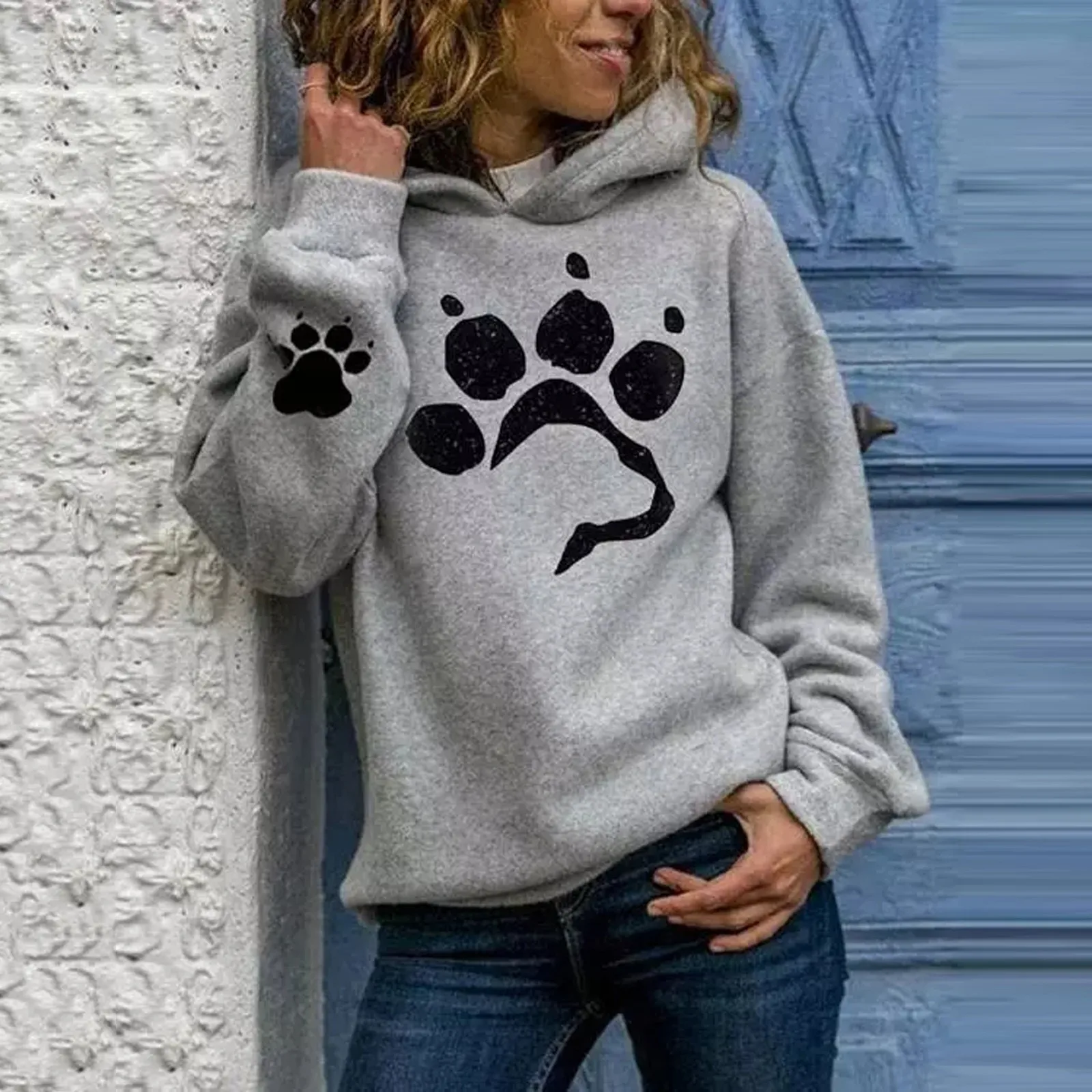 Dog paw Print Women\'s Hoodies Lightweight Long Sleeve Casual Pullover Hooded Autumn Winter Women Sweatshirt Harajuku Casual 2021