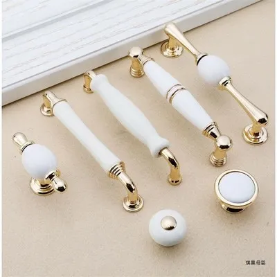 Gold White Creamic Cabinet Handles Knobs Drawer Pulls Kitchen Door Handles Furniture Handle Cabinet Door Hardware muebles