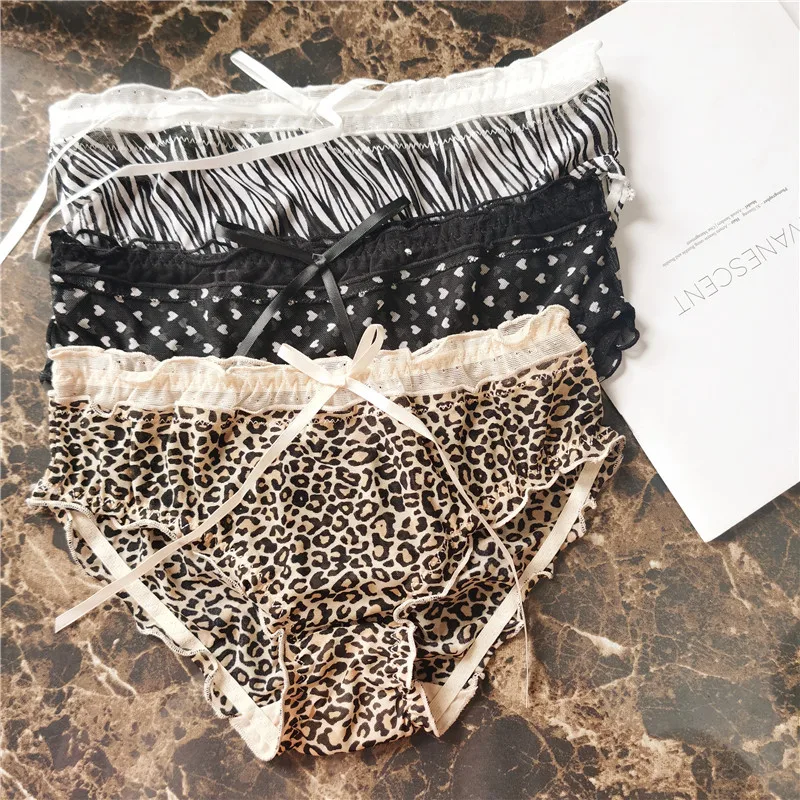 2021 Women's Cotton Underwear Sexy Leopard Print Panties Low Waist Bow Briefs Women's Floral Underpants Female Lingerie