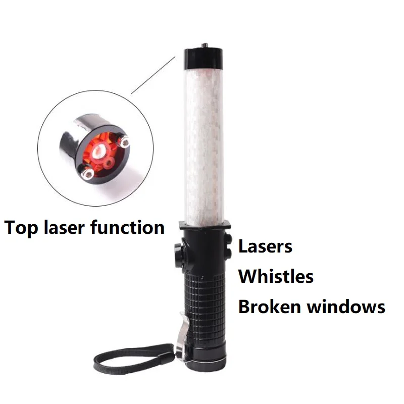 30CM Multi-functional Baton Laser Whistle Buzzer Broken Window magnetic Fire Emergency Evacuation Traffic Warning Light